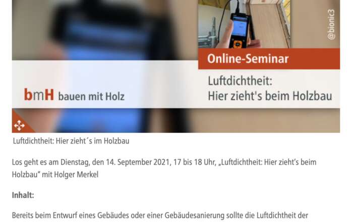 Online-Seminar von Holzbau-Fachzeitschrift: Luftdichtheit: Hier zieht’s beim Holzbau