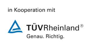 TÜV Rheinland Logo mit dem Hinweis „In Kooperation mit TÜV Rheinland“